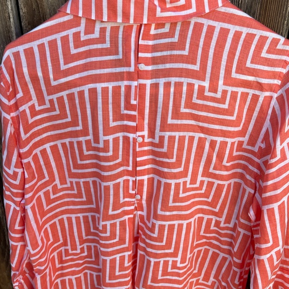 Chicos Linen Shirt 1 No Iron Orange White 3/4 Sleeve - Picture 7 of 7